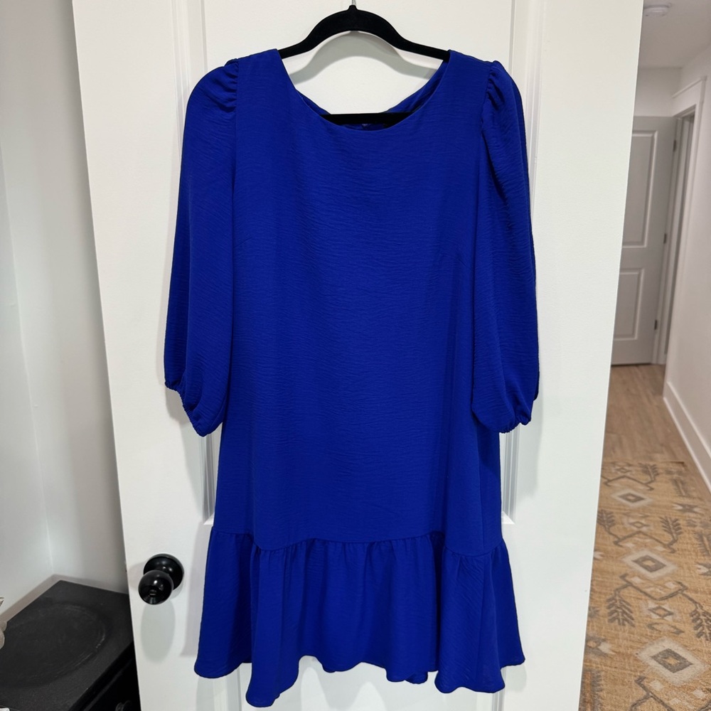 DKNY Royal Blue Dress with Puff/Bell Sleeve